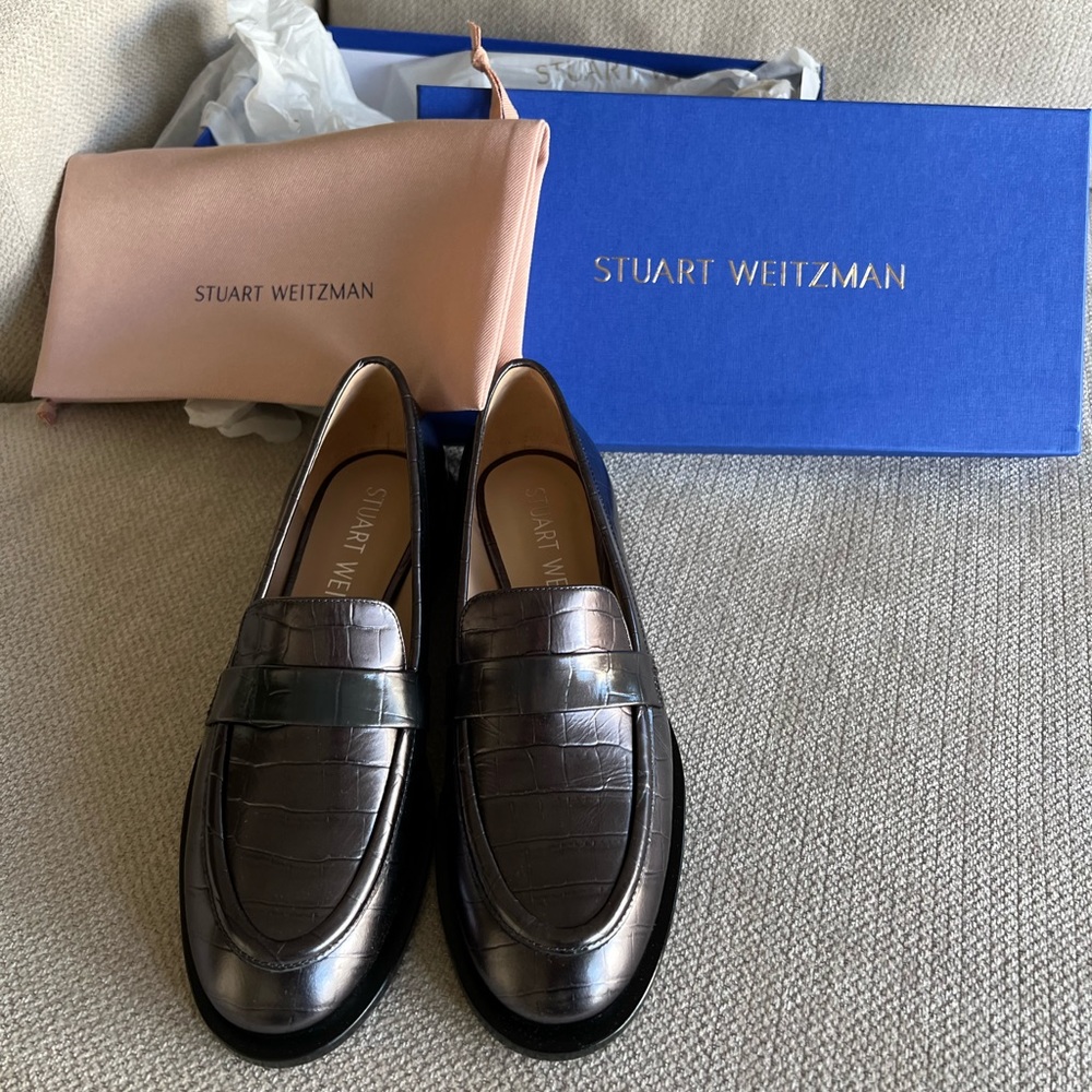 Stuart Weitzman Palmer Embossed Block Heel Loafers